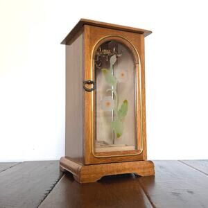 Vintage Wooden Jewelry Box with Stained Glass Door | Boho Vanity Decor